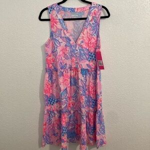 NWT- LILLY PULITZER-Lorena V-neck dress- pink isle snappy turtle- Size medium